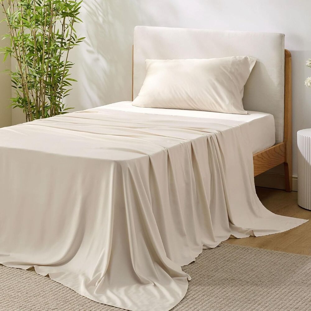 Bedsure Cooling Sheets Twin Rayon from Bamboo Cooling Deep Pockets Beige